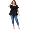 Agnes Orinda Women's Plus Size Square Neck Short Sleeve Ruffle Hem Shirred Casual Blouse - 3 of 4