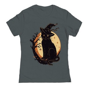 Rerun Island Women Black Cat Moon Bg Short Sleeve Graphic Cotton T-Shirt - 1 of 4