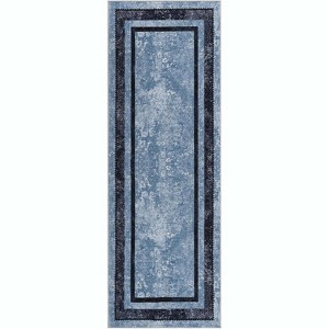 Modern Bordered 2pc Non-Skid (Non-Slip) Low Profile Pile Rubber Backing Indoor Kitchen Runner Rugs - 1 of 4