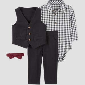 Carter's Just One You® Baby Boys' 4pc Holiday Plaid Bow Tie Set - Black - 1 of 4