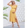 Clearlove Women's Off-the-shoulder Maternity Dress Elegant Slit Floral Midi Dress - 4 of 4