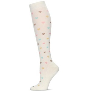 Memoi Women's Multicolor Hearts Bamboo Blend 8-15MMHG Graduated Compression Socks Ivory 9-11 - 1 of 3