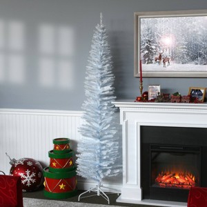 National Tree Company 7' Unlit White Iridescent Pencil Slim Tinsel Artificial Christmas Tree 640 Tips - 1 of 4