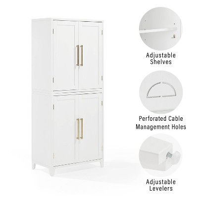 White Recessed Panel Kitchen Pantry Storage Cabinet with Gold Hardware