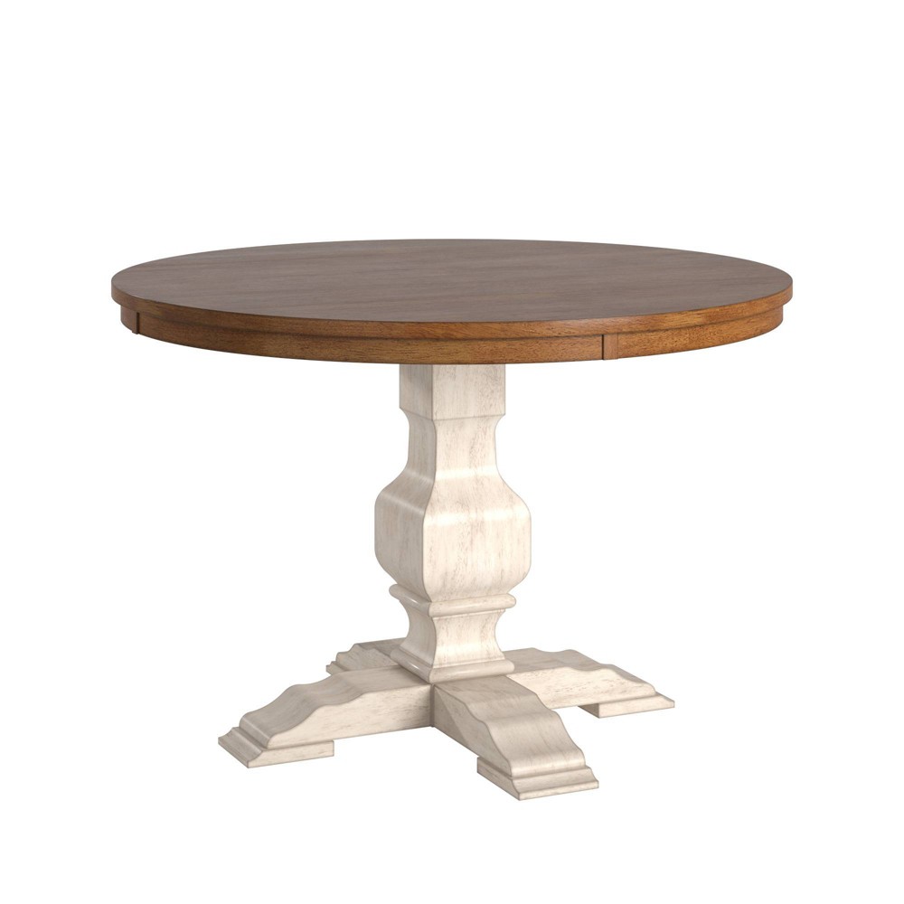 Photos - Dining Table Delaney Two Toned Round Solid Wood Top  Oak/Antique White - In