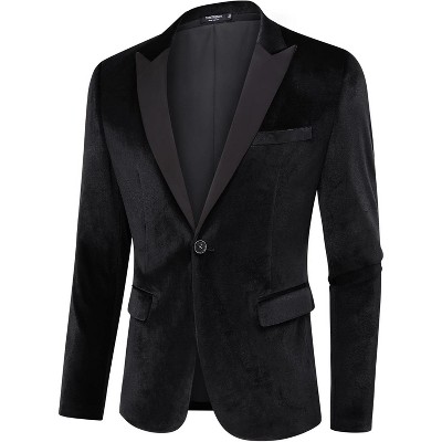 YesFashion Men'S Peaked Lapel Velvet Single Suit black_ _S — фото 3