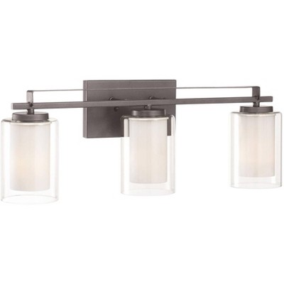 Smoked Iron Cylinder 3-Light Vanity Fixture with Etched White Glass