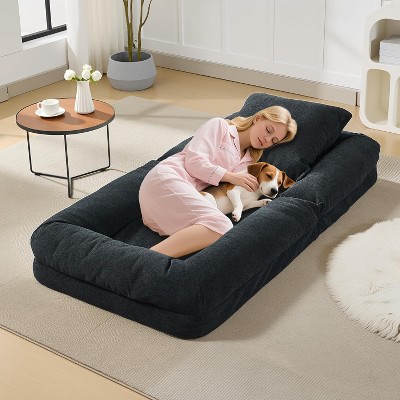 5-Position Adjustable Lazy Sofa Bed, Upholstered Human Dog Bed for Adult & Pets, Foldable Floor Lounger Chair, for Bedroom, Living Room