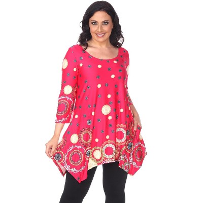 Women's Plus Size 3/4 Sleeve Printed Erie Tunic Top with Pockets - White Mark