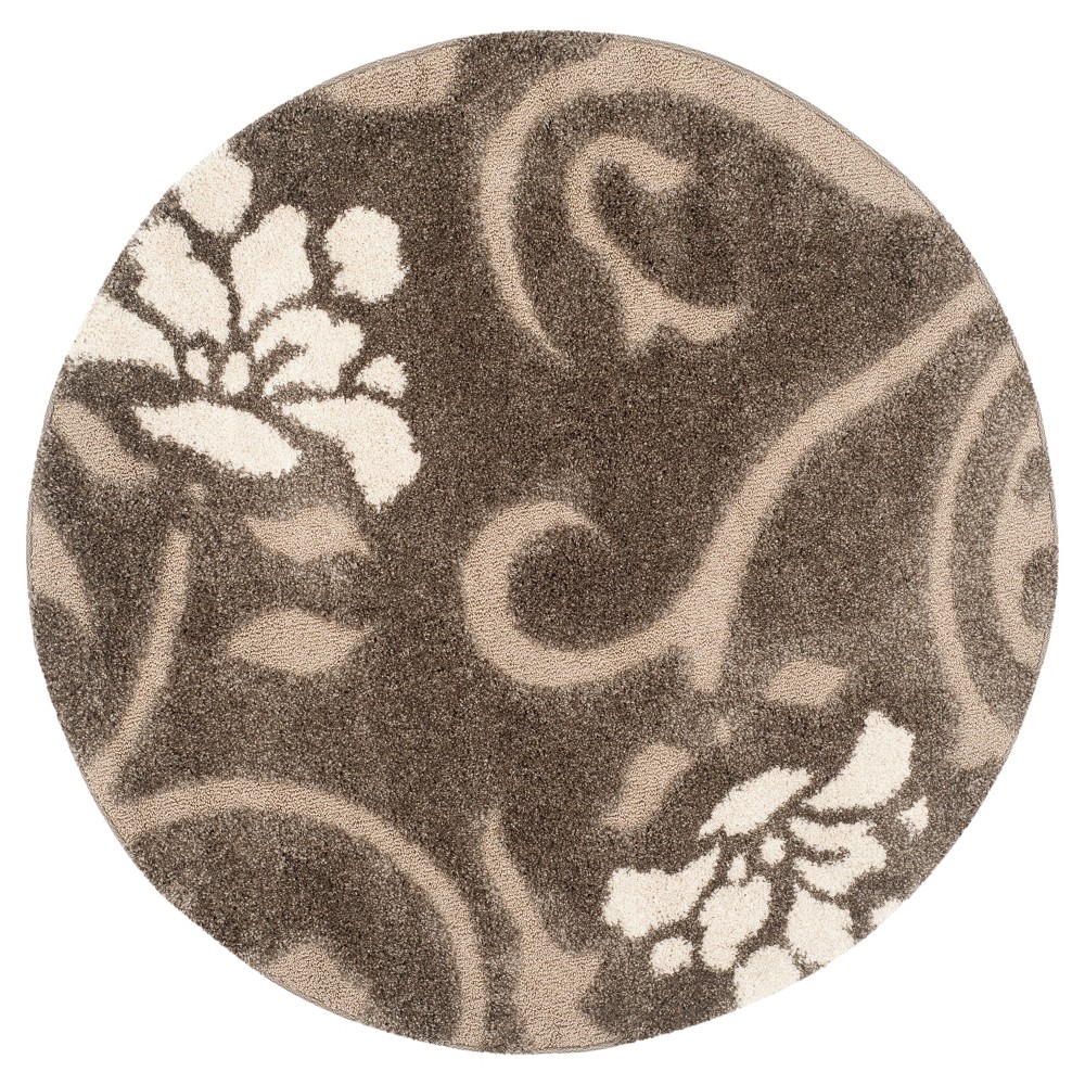 Smoke/Beige Botanical Shag/Flokati Loomed Round Area Rug - (5' Round) - Safavieh