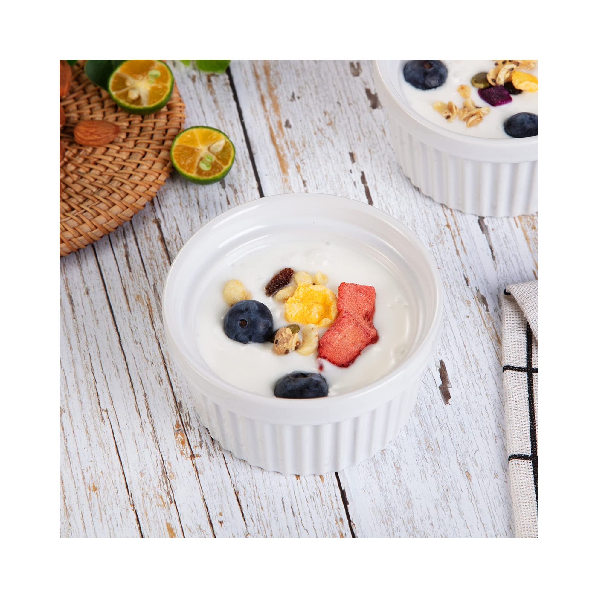 Ramekins Set, 8-Piece 8 Oz Ceramic Porcelain Cups - Oven & Dishwasher Safe for Baking Creme Brulee, Souffle