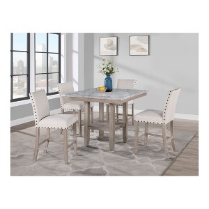 5-Piece Bar Height Dining Set with Square Table and 4 Upholstered Chairs - 1 of 4