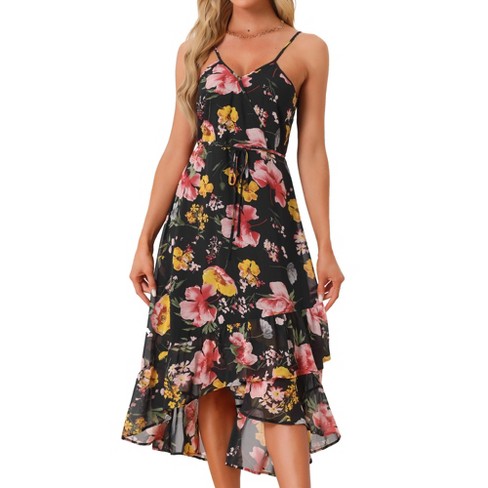 Allegra K Women's Floral Sleeveless V Neck Ruffle Hem Midi Sundresses ...