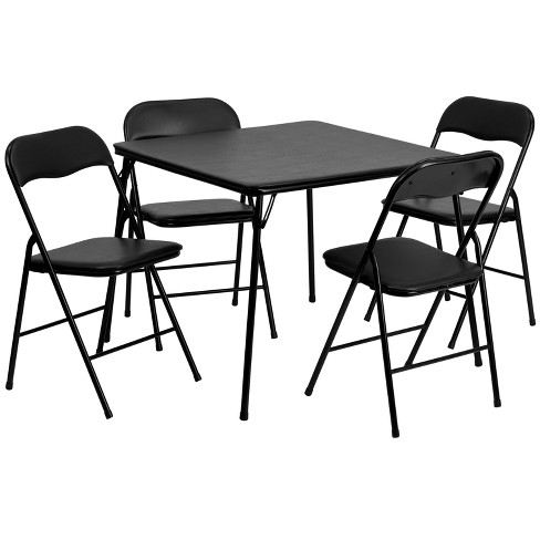 5pc Folding Square Table Set Black Riverstone Furniture