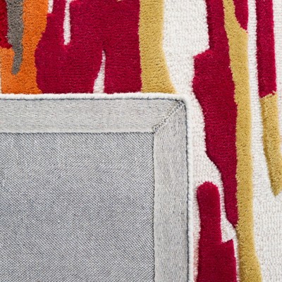 Ivory and Red Hand-Tufted Wool 6' x 6' Square Area Rug