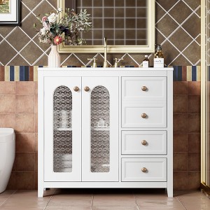 Whisen 36" Bathroom Storage Cabinet Bathroom Vanity with Two Soft Close Doors, Adjustable Shelves and Three Drawers - 1 of 4