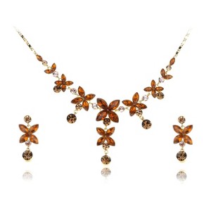 Anna-Kaci Women's Floral Statement Necklace and Earring Set with Amber Crystal Accents, Adjustable Chain, Elegant and Bold Design - Flower - 1 of 4