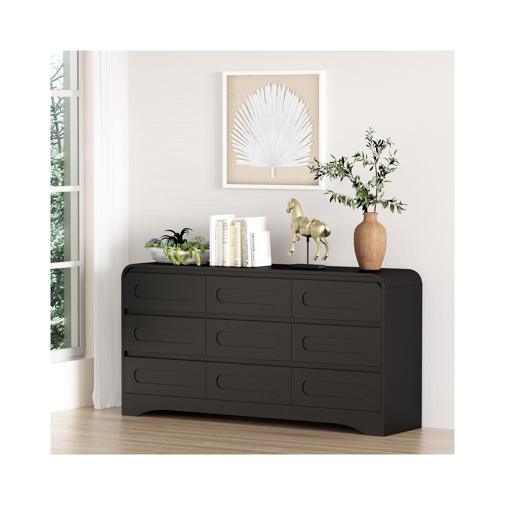 SOLACE FURNITURE 9 Drawers Dresser for Bedroom, 63" Wide Modern Dressers for Bedroom Living Room Hallway Black
