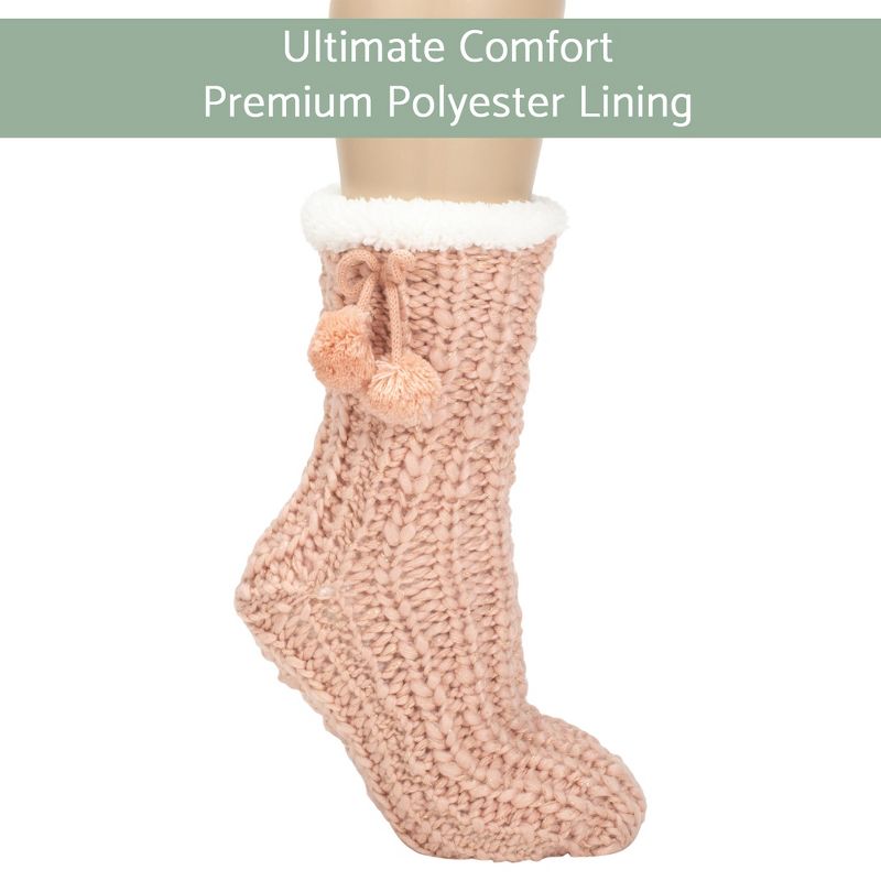 Elanze Designs Dust Pink Gold Glitter Knit Pom Pom Womens One Size Plush Lined Non Skid Indoor Slipper Socks, 2 of 7