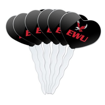 Eastern Washington University Secondary Heart Love Cupcake Picks Toppers Decoration Set of 6