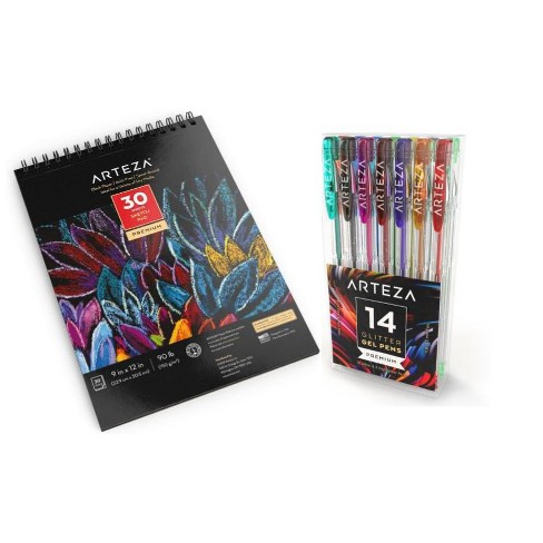 Arteza Coloring Set - 14 Glitter Gel Pens And A Black Paper Sketch Pad  Bundle (30 Sheets Of Drawing Paper) Bundle : Target