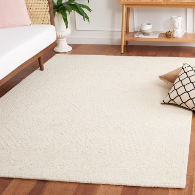 Ivory Floral Handmade Wool Round Area Rug, 6' Diameter