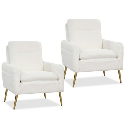 Costway Modern Accent Chair Upholstered  Armchair w/ Tapered Metal Legs White