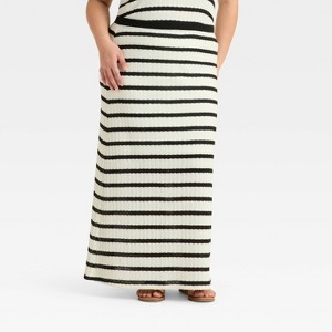 Women's Knit Openwork Maxi Sweater Skirt - Universal Thread™ Black/White Striped - 1 of 3