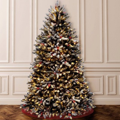Frosted Dunhill Fir 7' White Lighted Outdoor Christmas Tree with Berries & Cones