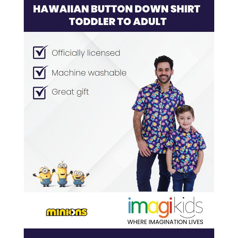 Despicable Me Minions Hawaiian Button Down Dress Shirt Matching Family Toddler to Adult, 3 of 8
