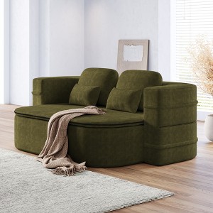 75" 2-in-1 Foldable Sofa Bed with 4 Pillows, Convertible Chenille Floor Couch & Lounge Bed for Living Room, Bedroom, Studio - 1 of 4