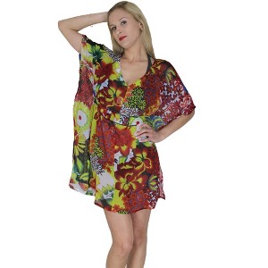 LA LEELA Women's Beachwear Swimsuit Coverups for Women Summer Swim Beach Dress Cover Ups for Swimwear Women Holiday Bathing Suit 1X-2X Multi,Floral - 1 of 3