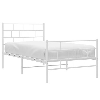 vidaXL Modern Style Steel Bed Frame with Headboard and Footboard - White - Durable Powder-Coated Steel