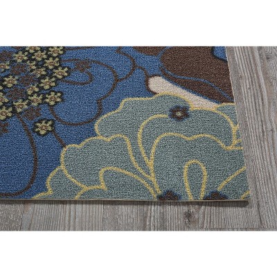 Light Blue Floral Tufted Synthetic 2'3" x 3'9" Indoor/Outdoor Rug