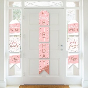 Big Dot of Happiness Pink Rose Gold Birthday - Hanging Vertical Paper Door Banners - Happy Birthday Party Wall Decoration Kit - Indoor Door Decor - 1 of 4