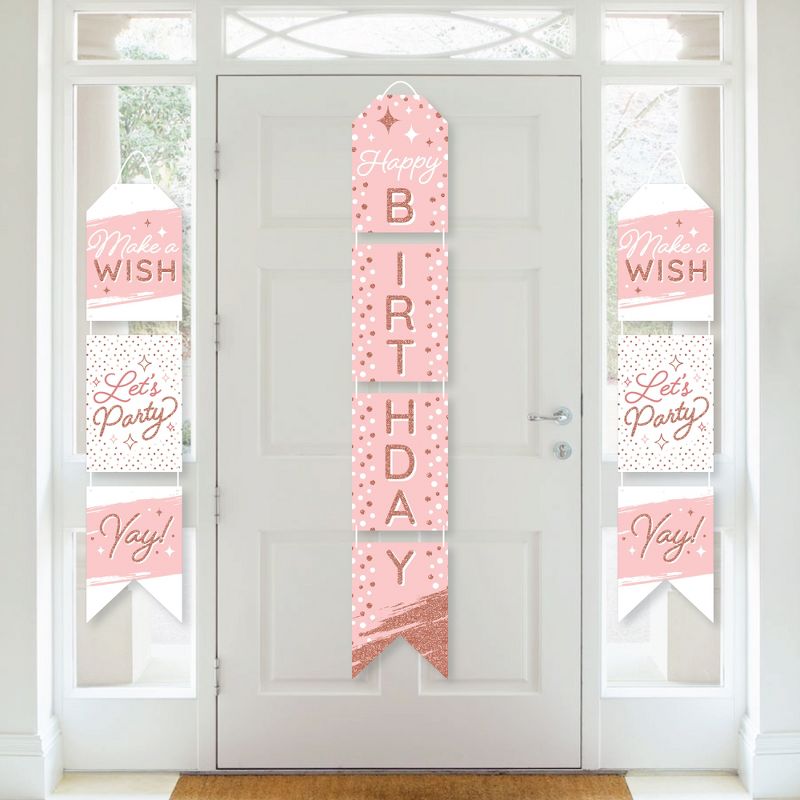 Big Dot of Happiness Pink Rose Gold Birthday - Hanging Vertical Paper Door Banners - Happy Birthday Party Wall Decoration Kit - Indoor Door Decor, 1 of 8
