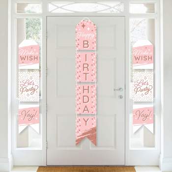 Big Dot of Happiness Pink Rose Gold Birthday - Hanging Vertical Paper Door Banners - Happy Birthday Party Wall Decoration Kit - Indoor Door Decor