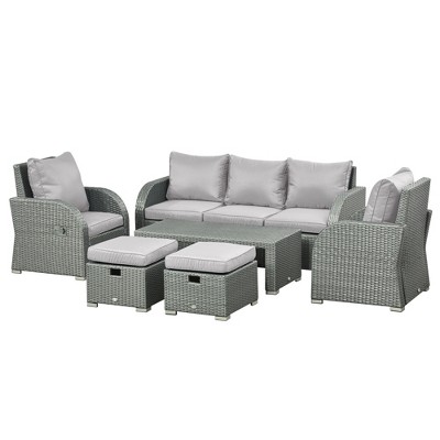 Outsunny 6-piece Outdoor Rattan Patio Sectional Sofa Set With 3-seat ...