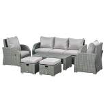 Outsunny 6-Piece Outdoor Rattan Patio Sectional Sofa Set with 3-Seat Couch 2 Recliners 2 Ottoman Footrests Coffee Table Conversation Set