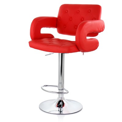 Red Faux Leather Adjustable Swivel Bar Stool with Chrome Base
