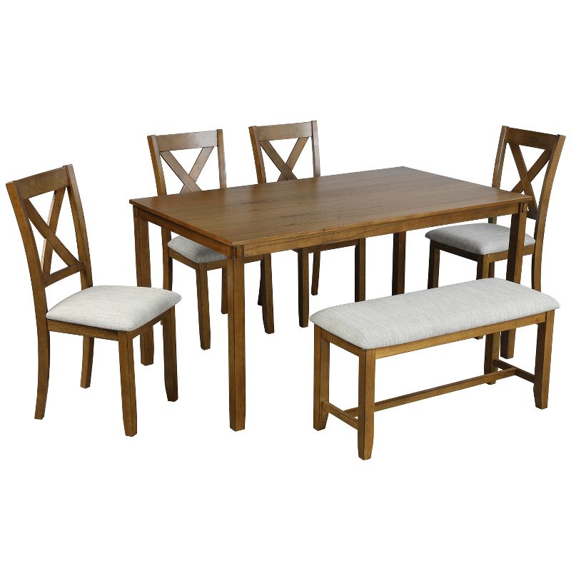 Modernluxe 6-Piece Kitchen Dining Table Set Wooden Rectangular Dining Table with 4 Dining Chairs and a Bench, 2 of 8