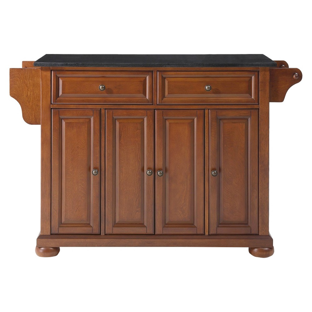 Crosley Alexandria Black Granite Top Kitchen Island - Wood & Cherry: Hardwood Frame, Towel Bar, 6 Shelves, 2 Drawers