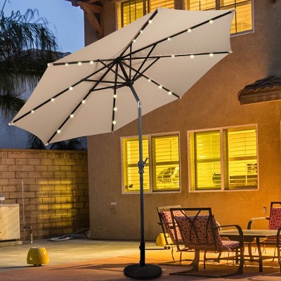 10ft Beige Solar LED Patio Umbrella with Steel Crank