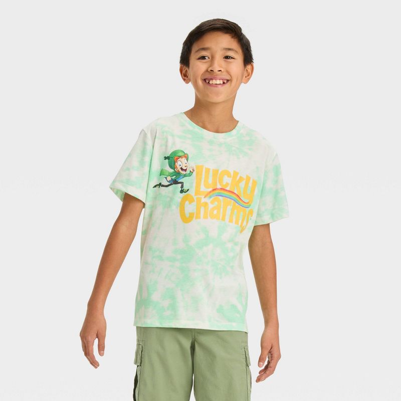 Boys' Short Sleeve Tie-Dye Graphic T-Shirt with Lucky Charms - art class™ Green, 1 of 4