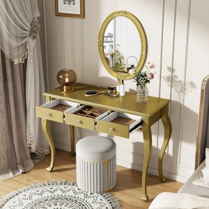 APRILSOUL Luxury Makeup Vanity Desk with Oval Mirror, 3-Drawer Dressing Table for Jewelry Storage - 1 of 4