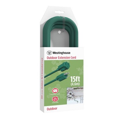 Westinghouse 28289 15-Feet Outdoor Single Outlet Power Cord (3 Wire) Green