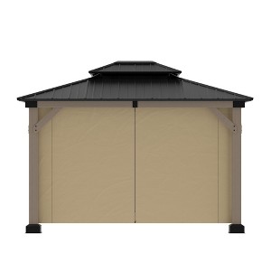 Mondawe 10x12Ft. Outdoor Solid Wood Frame Patio Gazebo Galvanized Steel Hardtop with Curtain - 1 of 4