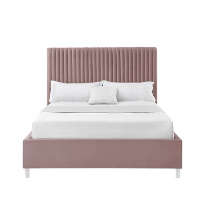 HomeRoots Blush Tufted Velvet Upholstered Queen Bed Frame