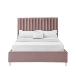 HomeRoots Blush Tufted Velvet Upholstered Queen Bed Frame - 1 of 4