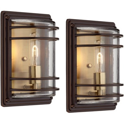 John Timberland Modern Outdoor Wall Light Fixtures Set of 2 Bronze Metal 11" Clear Glass for Exterior House Porch Patio Outside